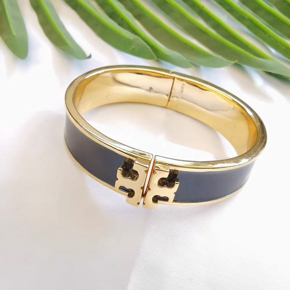 Tory Burch Gold Logo Black Bangle - Picture 3 of 12
